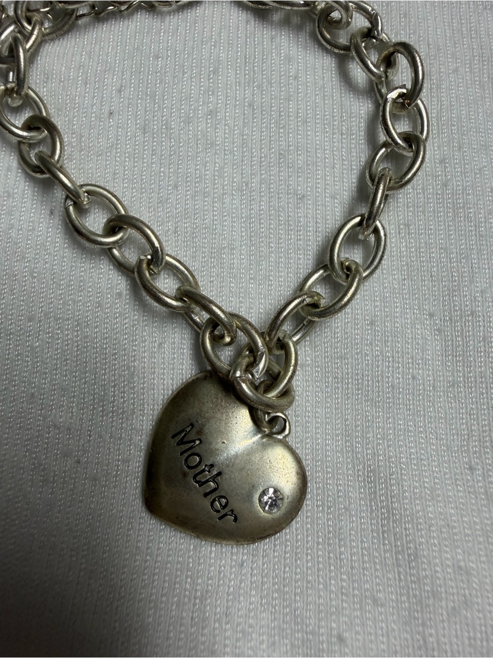 Mother Heart Charm Silver-Tone Bracelet